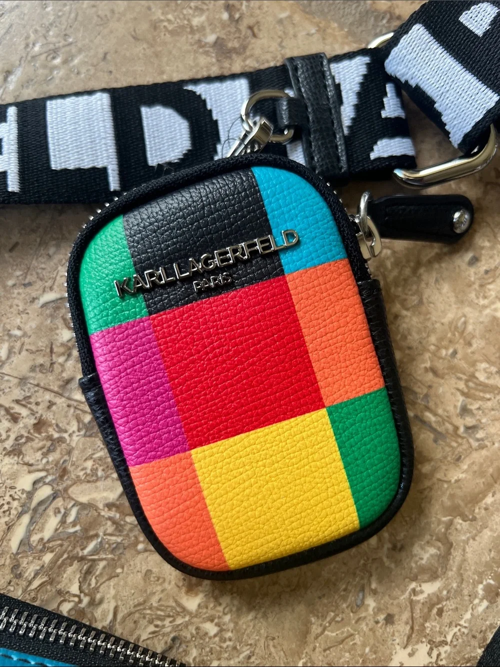 Karl Lagerfeld Rainbow Check Crossbody with Character Appliqués - Picture 2 of 5